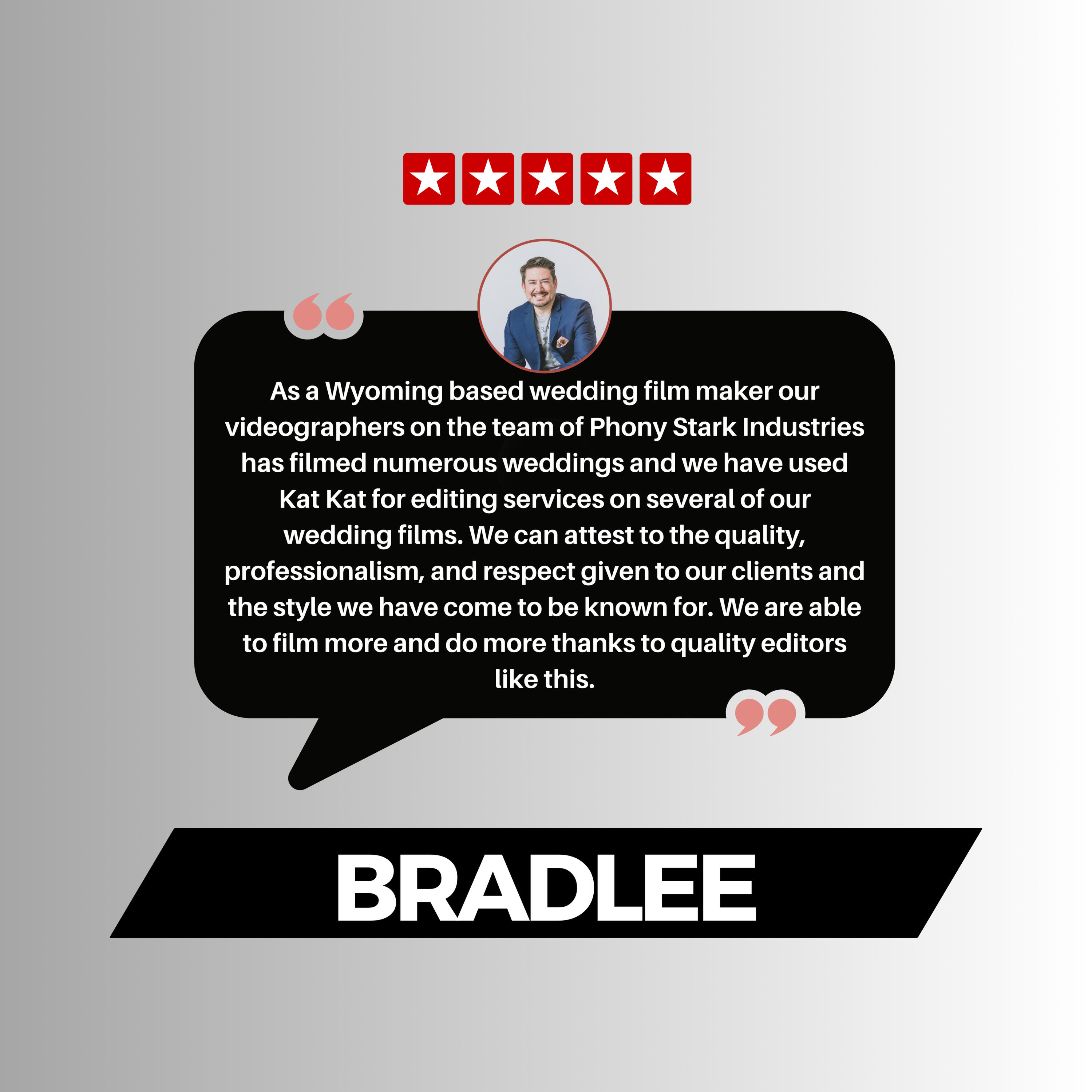 USA Wedding Videographer Review – Phony Stark Industries on Outsourcing Wedding Film Editing to Cinematically Edit Testimonial from Wyoming wedding videographer at Phony Stark Industries about outsourcing wedding video editing to Cinematically Edit